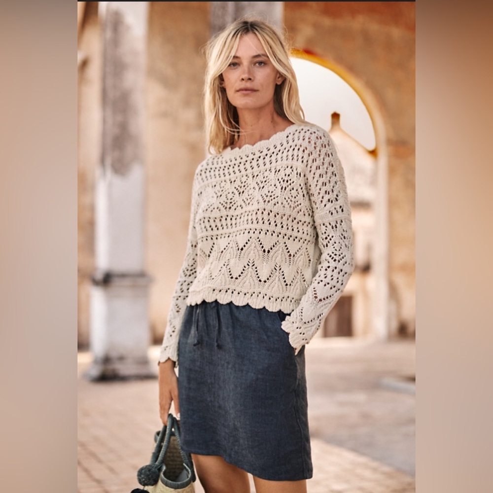 Essential Linen Pull-On Skirt in Indigo